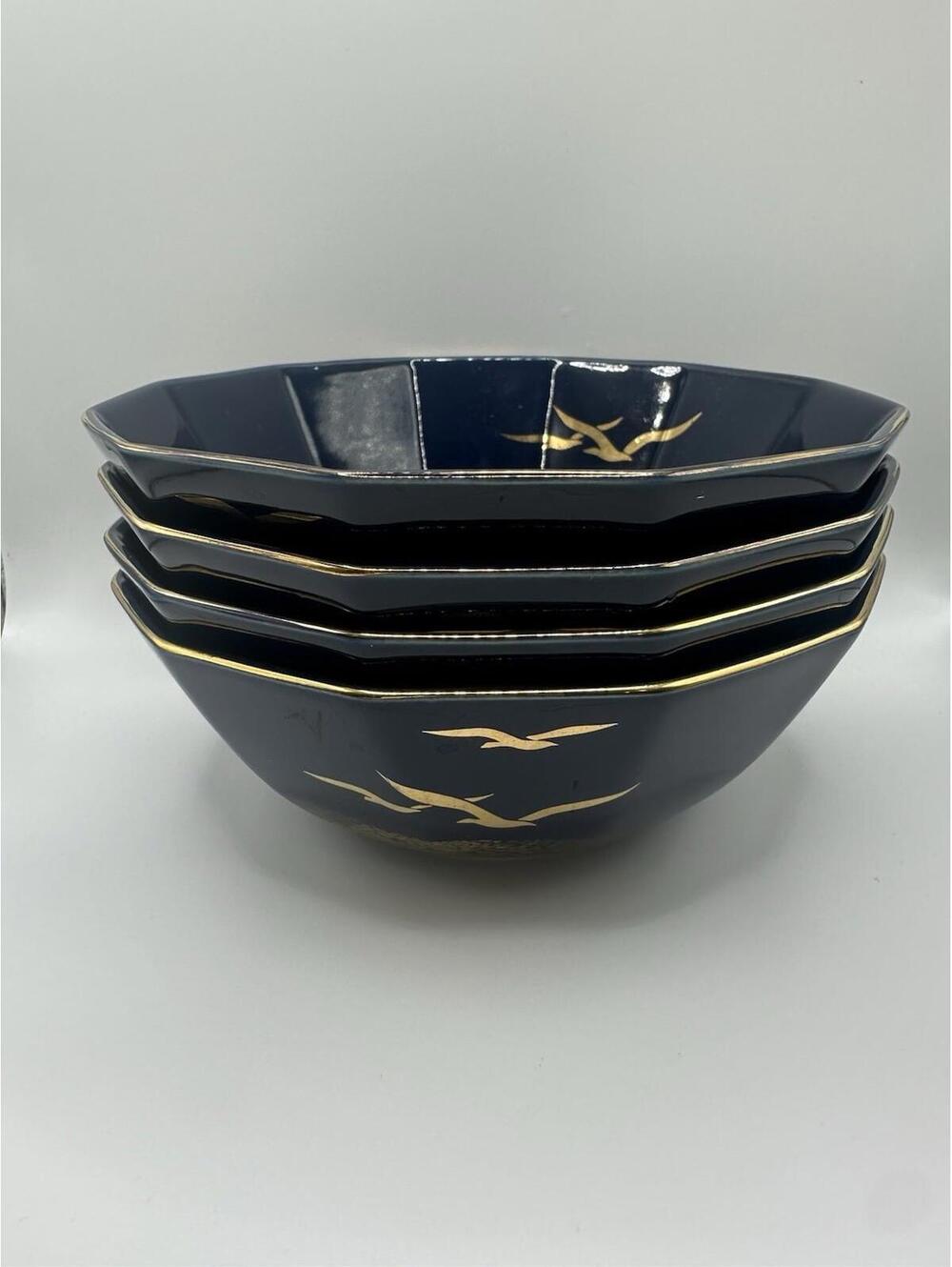 Vtg. Otagiri Japan Blue Seagull Bowl With Gold Trim, Set Of 4 RARE Excellent